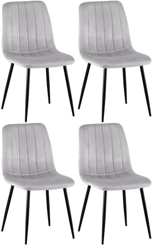 CLP 4er Set Esszimmerstuhl gepolstert Dijon, mit Ziernähten & Bodenschonern, Polsterstuhl für Esszimmer & Küche, belastbar bis 150 kg, Farbe:grau, Material:Samt
