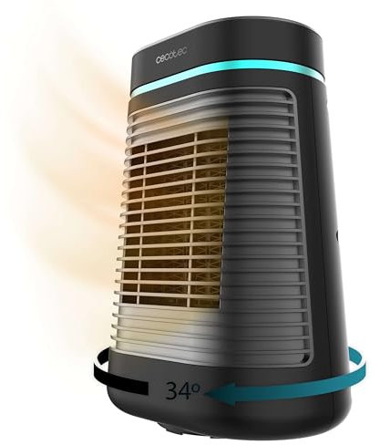 Cecotec Calefactor Cerámico de Sobremesa ReadyWarm 1550 Max Ceramic Rotate Smart, 1500W, Oscilación, Pantalla Digital, Termostato Regulable y 3 Modos de Funcionamiento, 15 m2, Negro