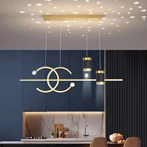 Bellastein Moderne LED Esstisch Hängelampe Neu Entwurf sternenklarer Himmel Pendelleuchte Höhenverstellbar Fernbedienung Hängeleuchte für Esszimmer Wohnzimmer Büro Pendellampe (Gold)