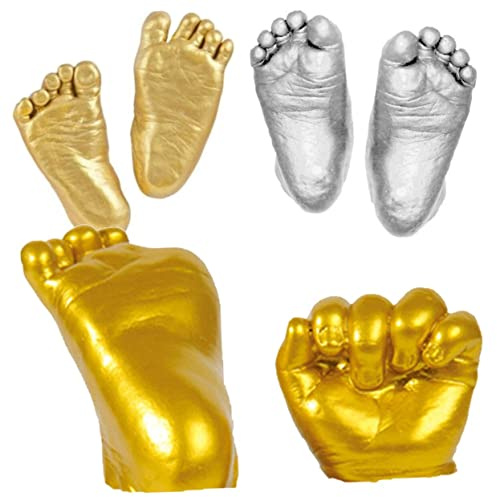 TOYANDONA Baby Hand and Foot Casting Kit Newborn Keepsake Plaster Powder 100g DIY Memory Mold with Gold Powder and Brush for Infant