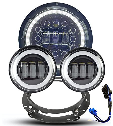 POCHY Motorrad Scheinwerfer Für Motorrad 90W 7 -Halo-Scheinwerfer DRL + 30W 4,5 Nebelscheinwerfer + 7-Zoll-Rundhalterung Für Road King Touring