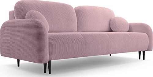 WFL GROUP Sofa mit Bettkasten - Schlafsofa mit Schwarze Holzbeinen - 3-Sitzer Sofa Couch mit Schlaffunktion Bettfunktion Skandinavisch Polstergarnitur - Rosa