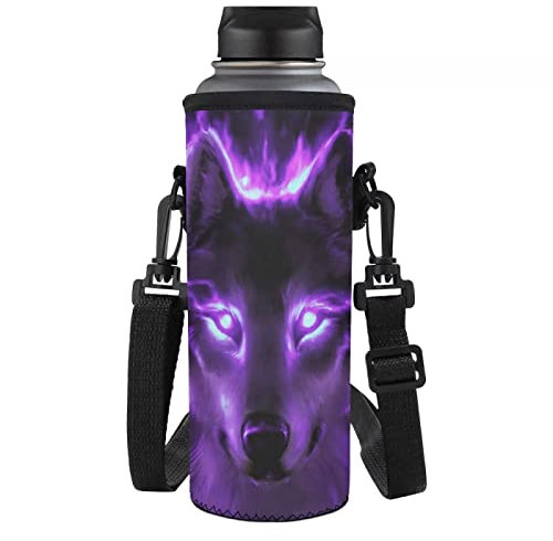 NETILGEN Housse de transport isotherme en néoprène pour bouteille d'eau de 750 ml - Pour salle de sport, voyage, camping - 750 ml - Loup violet feu