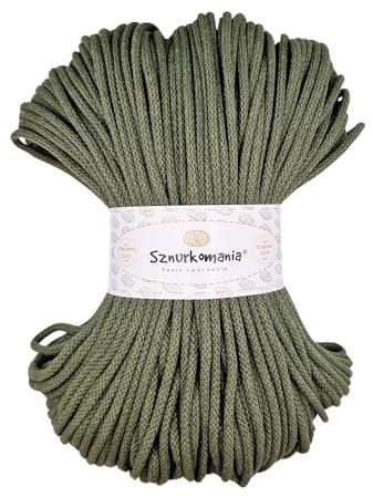 Sznurkomania, Geflochtene Baumwollkordel 5mm 100m, 46 Farben, Häkelkordel, Makramee Kordel, Premium Garn, Seil, (Khaki)
