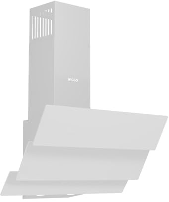 Wiggo B643 Dunstabzugshaube 60cm kopffrei I Abluft Umluft Dunstabzug 615m³/h - Touch-Display 4 Stufen I Energieeffizienzklasse B Schräghaube inkl. 2x Kohlefilter I Abzugshaube Glasfront weiß