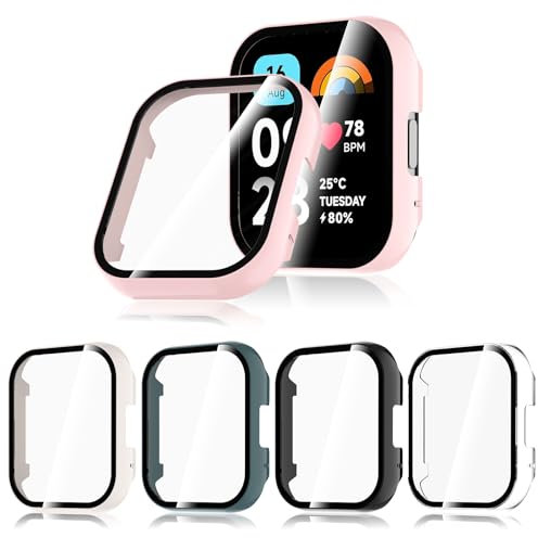 Hianjoo 5 Piezas Funda con Protector de Pantalla Templado Compatible con Xiaomi Redmi Watch 3 Active/Watch 3 Lite, Cubierta Rígido Protección Completa Antiarañazos