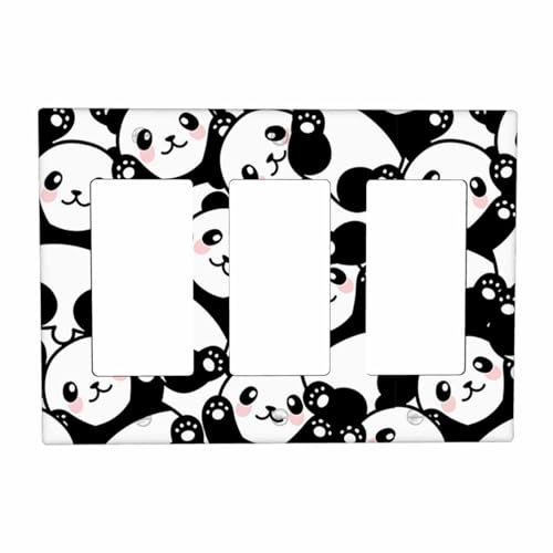 Moslion Panda-Lichtschalter-Abdeckung, 3-fach, Wippschalter, niedliches Tier, Pandas, Wildtiere, rosa Pfotengesicht, 3-fach-Dekorator, Lichtstecker-Schutz für Zuhause, Küche, Schlafzimmer, Büro