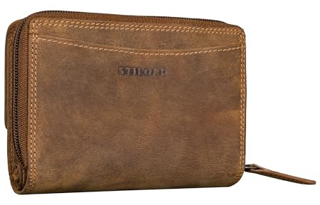 STILORD Jade Damen Geldbörse Leder Groß RFID Blocker Portemonnaie Damen Echtleder Vintage Geldbeutel Frauen Ledergeldbörse mit Reißverschluss Münzfach Farbe:Bergamo - braun