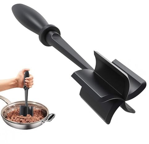ZSRVAJ Meat Chopper, Mince Masher, Non-Stick, Heat Resistant, Easy to Clean, Ergonomic Handle, Black Silicone Food Masher