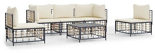 Makastle Gartenmöbel-Set mit Kissen & Tisch, Gartenlounge Sofa Outdoor Sitzgruppe Garten Lounge Set Gartensofa Balkonmöbel, Outdoor Lounge Sessel, Anthrazit