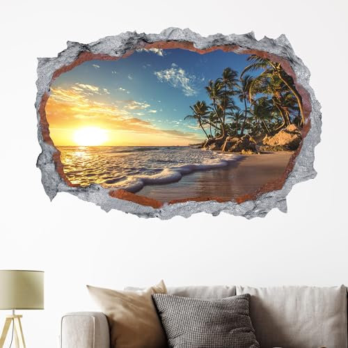 HPNIUB 3d Kaputter Wandaufkleber,90 * 60cm(BxH),Wandtattoo Wohnzimmer Landschaft,Selbstklebend Wandsticker Meer Baum Poster,Vinyl Wandaufkleber Durchbruch Deko für Wohn (landschaft)