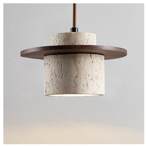 Lámpara Colgante Nórdica de Isla de Cocina - Sombra de Piedra Natural y Travertino - Estilo Japonés Wabi-Sabi para Mesa de Comedor, Mesita de Noche y Restaurante