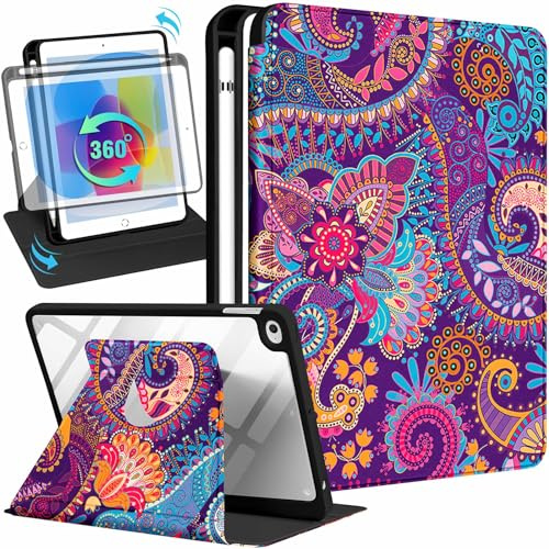 SurgeCraft for iPad Mini 4/5 Case, 360 Degree Rotating Stand with Pencil Holder for Women Cute Girls Folio Cover Aesthetic Design Colorful for iPad Mini 4th/5th Generation Cases 7.9 Inch