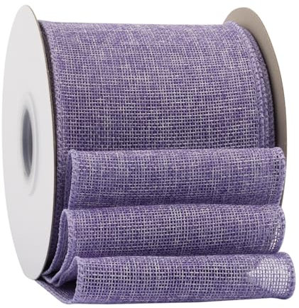 Ribbonitlux Nastro in juta lilla con bordo metallico, 100 mm x 18 metri, per confezioni regalo, fiocchi grandi, ghirlande e decorazioni natalizie