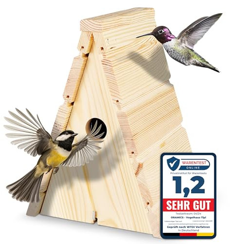 Oramics Nistkasten Tipi zum Aufhängen im Garten - Kiefernholz Vogelhaus für Wildvögel und Gartenvögel – Nisthaus wetterfest und langlebig, ideal für kleine Vögel wie Kohlmeise und Blaumeise