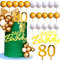 JeVenis White Gold 80th Birthday Cake Decoration - Happy Birthday Topper with Gold Balls and Sign for Party Supplies