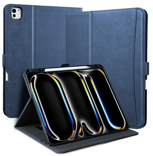Zinibri Custodia Cover per iPad Pro 11 Pollici M5/M4 (2025/2024) con Portapenna & Tasca & Cinturino a Mano,Chiusura Magnetica,Multi Angolo Supporto,Protettiva Case,Auto Svegliati/Sonno,Blu