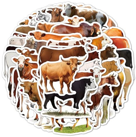 50Stück Cow Aufkleber für Laptop,Stoßstange,Motorrad,Gepäck,Kühlschrank,Tier Niedliche Wasserdicht Aufkleber,Erwachsene Kinder Mädchen Geschenk,Rinder Kawaii Ästhetische Vinyl Graffiti Sticker