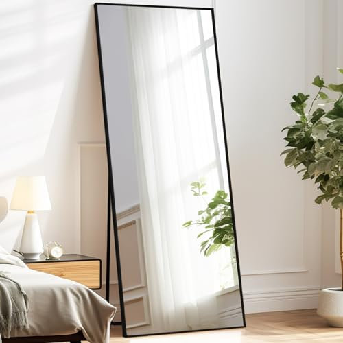 Melodieux Ganzkörperspiegel 180x75cm in voller Länge Großer Freistehender Spiegel schwarzeer Aluminiumrahmen Ankleidespiegel Wandmontierter Wand Hängend Gelehnt Spiegel für Wohnzimmer Schlafzimmer