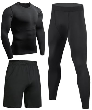 Niksa Sportbekleidung Herren Fitness Bekleidung Trainingsanzug 3pcs Set Fit elastische Sportwear Fitness Kompressionsshirt Langarmshirt Sporthose Leggings