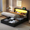 Polsterbett Doppelbett 140x200cm mit Kopfteil LED Beleuchtung, Bluetooth Lautsprecher und Aufladen USB, Kunstleder Gepolstertes Bett mit Stauraum und Lattenrost, Ohne Matratze (Schwarz, 140x200 cm)