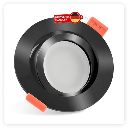 luxvenum LED Einbaustrahler 230V 7W - 1x dimmbare LED Deckenleuchte extra flach nur 25mm, 120° Abstrahlwinkel, 90 CRI Farbwiedergabe, Deckenspots für Flur, Wohnzimmer, Küche, Farbe Schwarz, 3000K