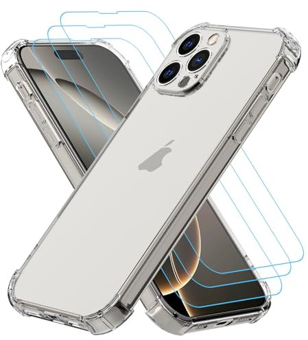 Totill Hülle für iPhone 16 Pro Max, 1 Handyhülle mit 3 Stück Hartglas, Weiche TPU Transparent Stoßfest Schutzhülle Durchsichtige Kratzfest Handyhülle Case Cover, 360 Grad Schutzhülle