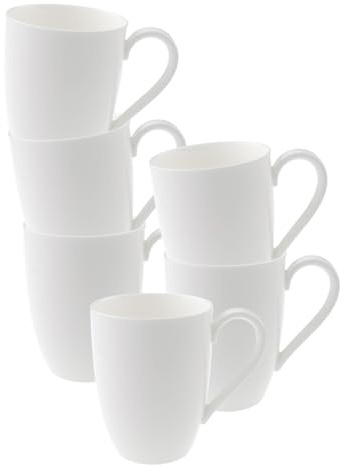 Villeroy & Boch Anmut Becher mit Henkel 6er Set, 350 ml, Kaffeebecher in klassischem Design, Schlicht & Elegant, Premium Bone Porcelain, Weiß
