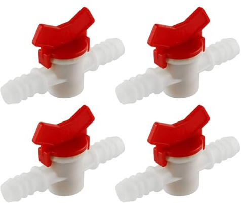 SagaSave 4 Stück Kugelhahn mit Widerhaken, Kugelhahn für Tropfbewässerung, 10 mm, Durchflussregelventil mit Stoppschalter, Kugelhahn mit Widerhaken, Adapter für Anschluss