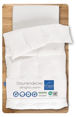 LINEA by böhmerwald - allnights - kuschelige Bettdecke warm, 135x200, 100% Neue Federn & Daunen, Allergiker geeignet, waschbar bis 60°C, in Deutschland produziert