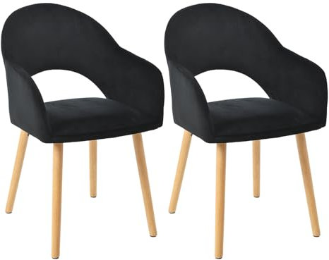Goeurvant Lot de 2 chaises de Salle à Manger, chaises rembourrées, Pieds en Bois, avec accoudoirs, siège en Velours, pour Cuisine, Salle à Manger, Cuisine, Noir