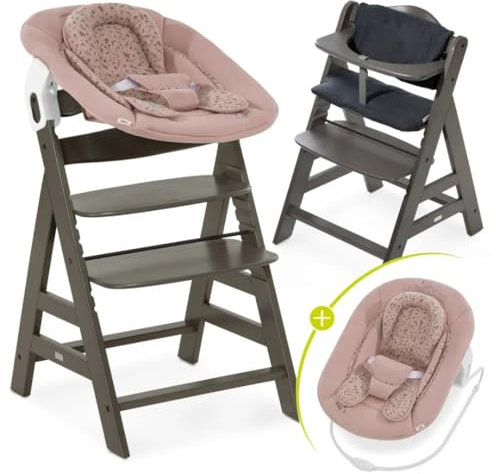 hauck Chaise Haute Bébé Évolutive Alpha Plus avec Insert Nouveau-né 2-en-1 – Utilisable dès la Naissance avec Réducteur Amovible et Coussin d’Assise Inclus, Idéal pour Repas - Charbon Bambi