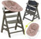 hauck Hochstuhl Alpha+ Newborn Set mit 2in1 Bouncer - Mitwachsender Holz Babyhochstuhl ab Geburt, inkl. Sitzauflage & Neugeborenenaufsatz - Charcoal | Bambi