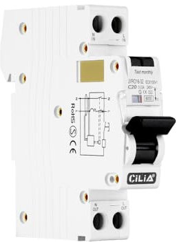 CILIA Interruttore magnetotermico differenziale,RCBO 1 modulo, attacco DIN (universale per qualsiasi centralino in commercio), C16 1P+N, 6,0kA, 30 mA, 230 Vac, tipo AC, curva d'intervento