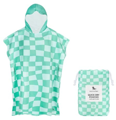 Dock & Bay Strandponcho für Erwachsene - Kapuzenhandtuch mit tiefen Taschen - Für Strand & Pool - Super Saugfähig, Schnell Trocknend - Check Mate, Medium (90x70cm, 35x28)