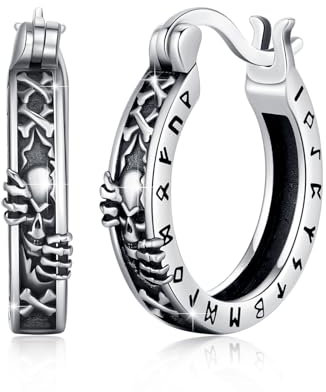 YueYuan Totenkopf Ohrringe 925 Sterling Silber Totenkopf Ohrringe Rune Ohrringe Gothic Style Schmuck für Männer Damen