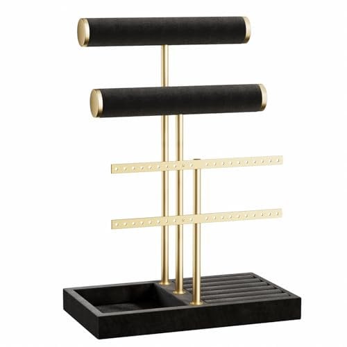 Josmimic Schmuckständer Armbänder mit 3 Ebenen – Abnehmbarer T-Steg Schmuck Ständer, Samt-Armbandhalter, Schmuckhalter für Armband, Halskette, Uhren, Ringe