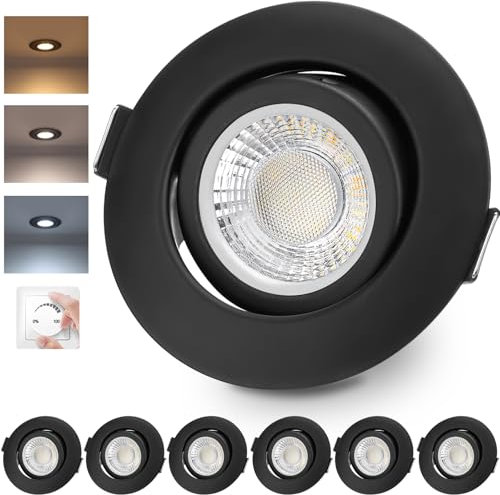 LED Einbaustrahler 230V Dimmbar Schwarz LED Spots 6W IP44 Bad Einbauleuchten Schwenkbar Deckenspots,Warmweiß Neutralweiß Kaltweiß deckenleuchte für Badezimmer Küche Wohnzimmer,6er Set