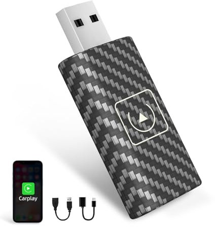 2025 Adaptador inalámbrico CarPlay, Dongle inalámbrico CarPlay para iOS, Adaptador Wi-Fi para automóvil pequeño de 5 GHz Estable y fácil de Usar, Plug&Play, Cable de extensión USB A, USB C a A