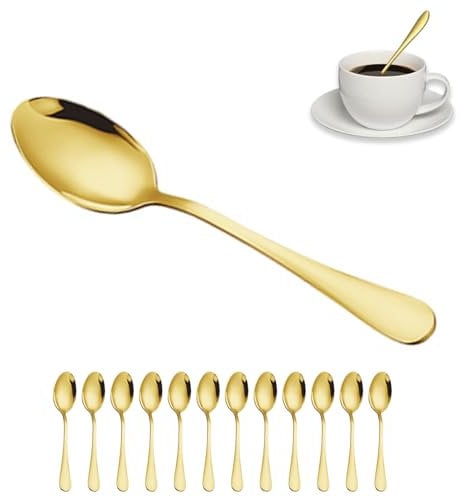 12 Piece 5 Inch Gold Stainless Steel Spoon Tea Set, Elegant Dessert, Coffee Stirrers, Latte for Home, Restaurants, Weddings, Parties, Events, Dishwasher-Safe Luxury Cutlery