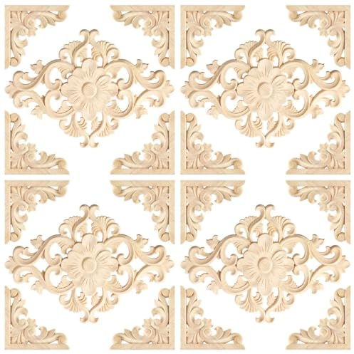 20 Pcs Carved Wood Appliques Set Decorative Onlays for Furniture, Cabinet, Wall, and Door DIY Projects