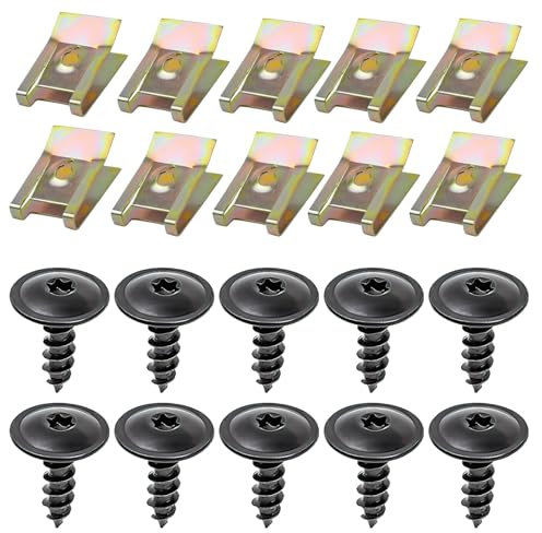 10 Sets Schraube Mutter Clip Kit, Unterboden Unterfahrschutz Schraube U Typ Schrauben, Car Underbody Screws for Wheel Arch Cover, Underbody Fender, Mudguard Clip Tin Nuts Attachment Clips for Car