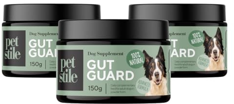 Petstile Gut Guard Verdauungsgesundheit Hunde Probiotika 150g, Probiotisches & Präbiotisches Pulver für eine gesunde Verdauung & Immunsystemstärkung (‎‎150 g (3er Pack))