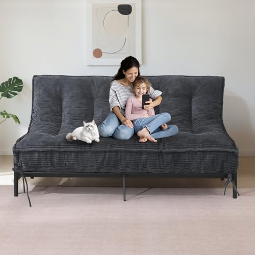 JUIKURY 8 Futon Mattress Full Size, Thick Futons Sofa Couch Bed Sleeper Sofa Bed, Floor Mattress for Adults, Roll Up Folding Mattres Shredded Foam Filling, Medium Firm(Frame Not Included)