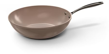 Cook&Pan Wokpfanne Induktion 30cm - Wok Pfanne mit [Greenshield] Antihaftbeschichtung PFAS & Teflon-frei - Tiefe Bratpfanne (9,5cm) Non Stick Pan [Ofen- & Spühlmaschinenfest] - Taupe