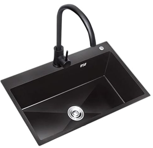 Lavello Nero - Lavello da Cucina in Acciaio Inossidabile 304 a Vasca Singola di Grandi Dimensioni, Stile Rustico, da Incasso/sottotop per postazioni di Lavoro domestiche