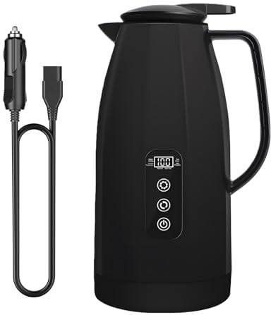 Wasserkocher für Auto 1.2L, 2/24 Volt Wasserkocher Auto Zigarettenanzünder, elektrischer Teekocher BPA-frei mit 360° Basis, Reisewasserkocher Auto für Heißwasser Kaffee Tee, Lkw KFZ Reise Camping