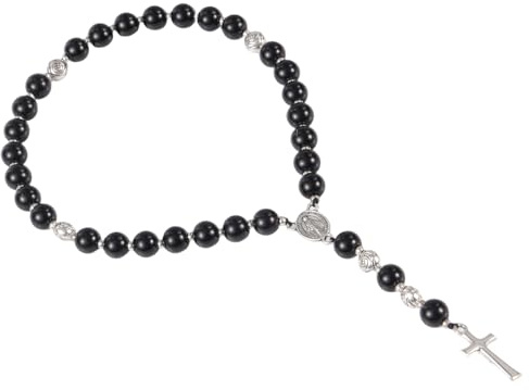 Handgefertigt Schwarzes Onyx Rosenkranz Perlen, 8mm Kreuzdesign Anglikanische Gebetsperlen Orthodoxes Kreuz Kette für Christliche Meditation & Andacht (Schwarz)