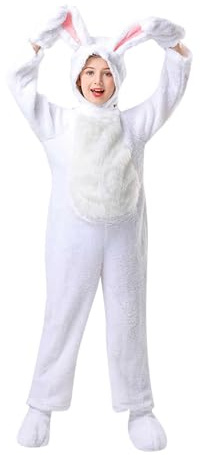 unilarinna Mädchen Overall Kinder Jungen Mädchen Cosplay Hase Plüsch Tiere Bühnenkostüm 4-Teilig Overall Kopfbedeckung Handschuhe Fußhandschuhe Weihnachten Hasenkostüm Hasenkostüm Kinder Kuschelanzug