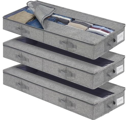 GARPROVM Unterbett Aufbewahrungsbox 3er Set, 85x40x12cm Formstabil Unterbettkommode Unterbett Aufbewahrungstasche mit Mitte Reißverschluss Unterbettbox für Bettdecken Kleidung Bettwäsche Decken